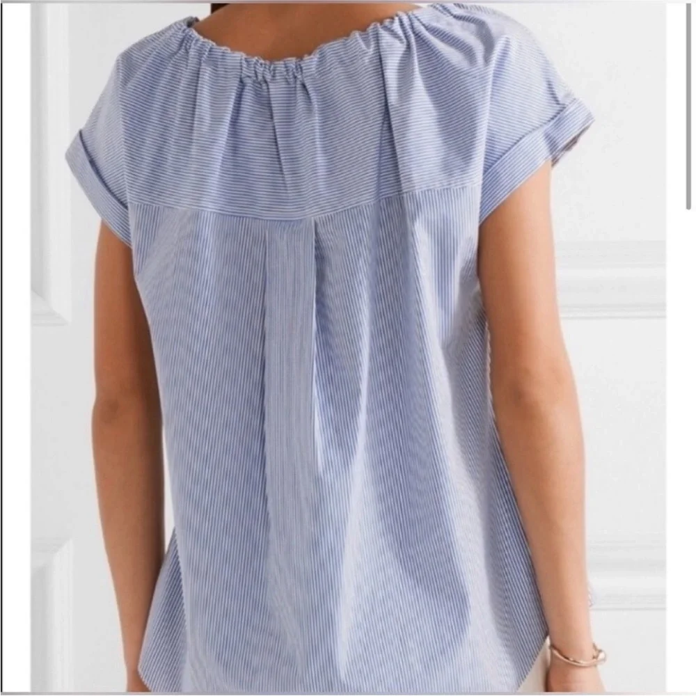 Theory Velvela Blue and White Striped Drawstring Shirt Sleeve Blouse M - Picture 3 of 8